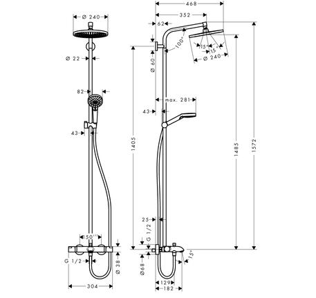 Bộ thanh sen có bộ trộn bồn tắm điều nhiệt Crometta S 589.54.514